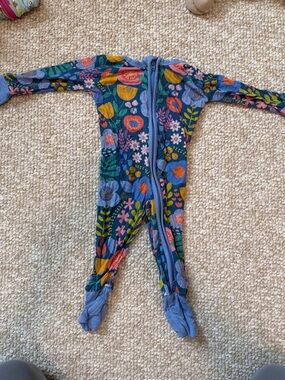 Little sleepies 0-3 month Print Blue Kids One-Piece Footed Pajamas